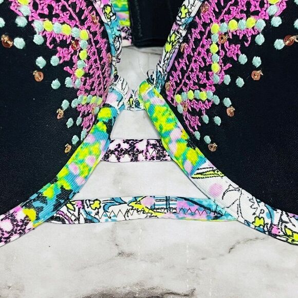 Victoria's Secret | Swim Strapless Top | Black Multicolored Embroidered | 34B - Picture 3 of 7